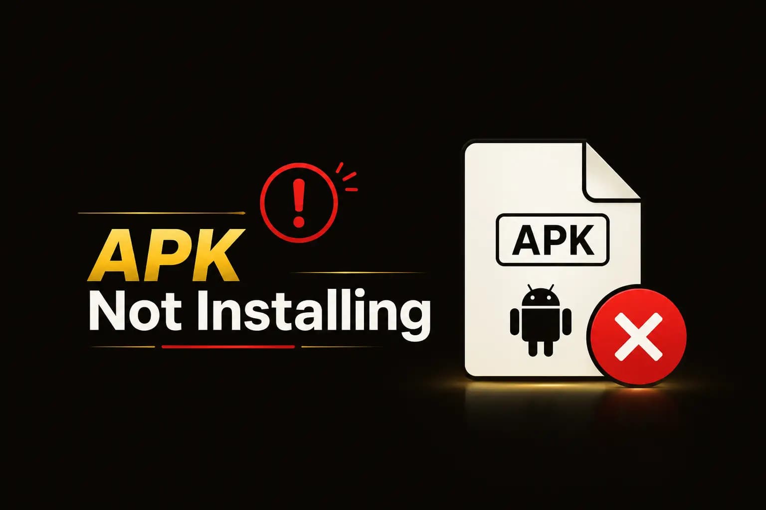 APK Not Installing graphic with an Android APK file icon and a red error mark