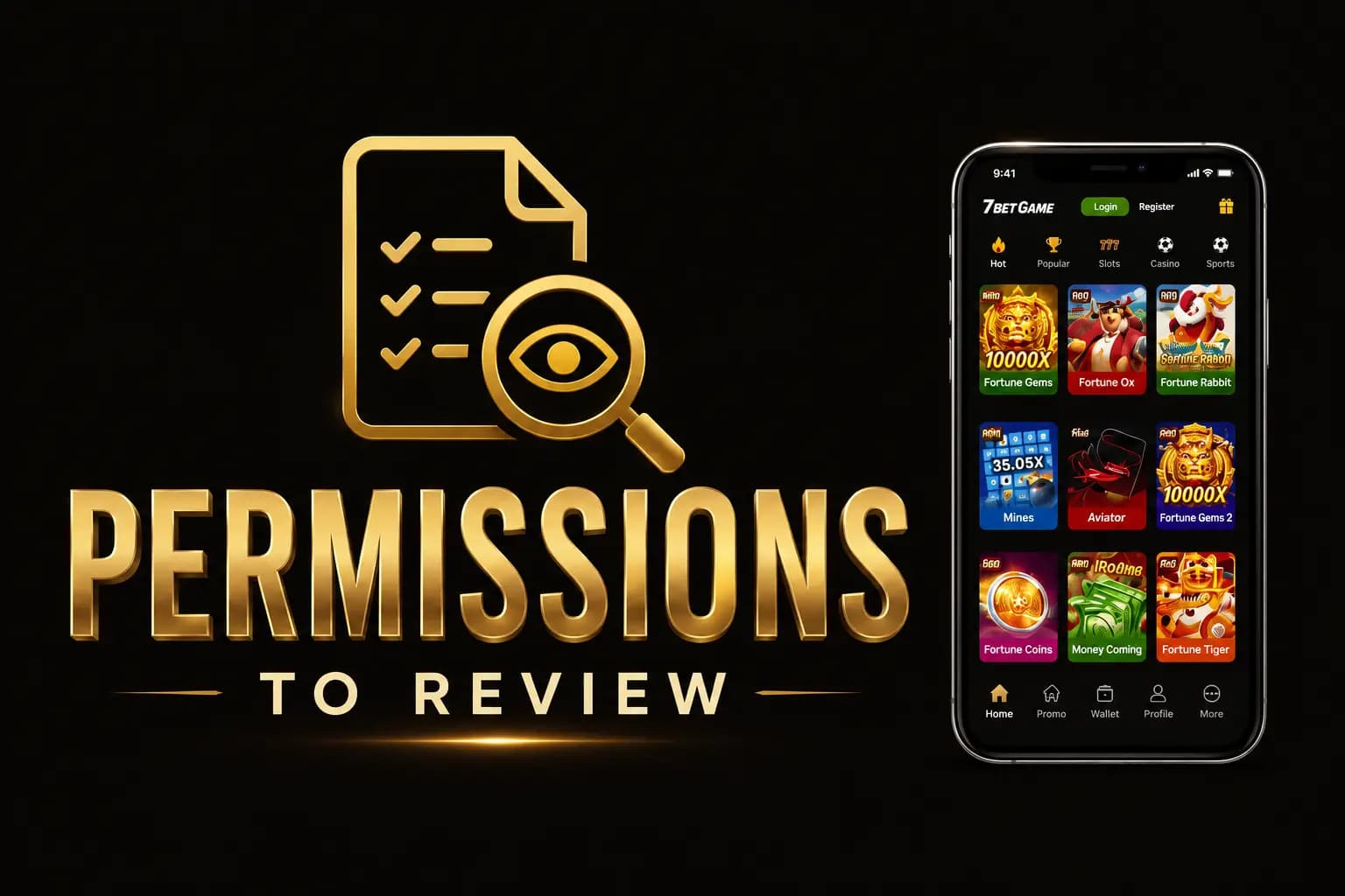 Permissions to Review graphic with a checklist and a Mil Win app menu preview