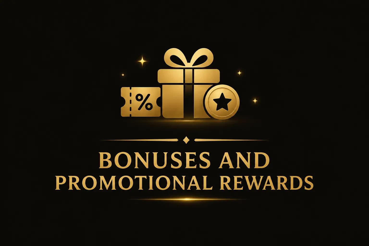 Bonuses and Promotional Rewards Bonuses and Promotional Rewards graphic with a gift box, coupon and star coin icon
