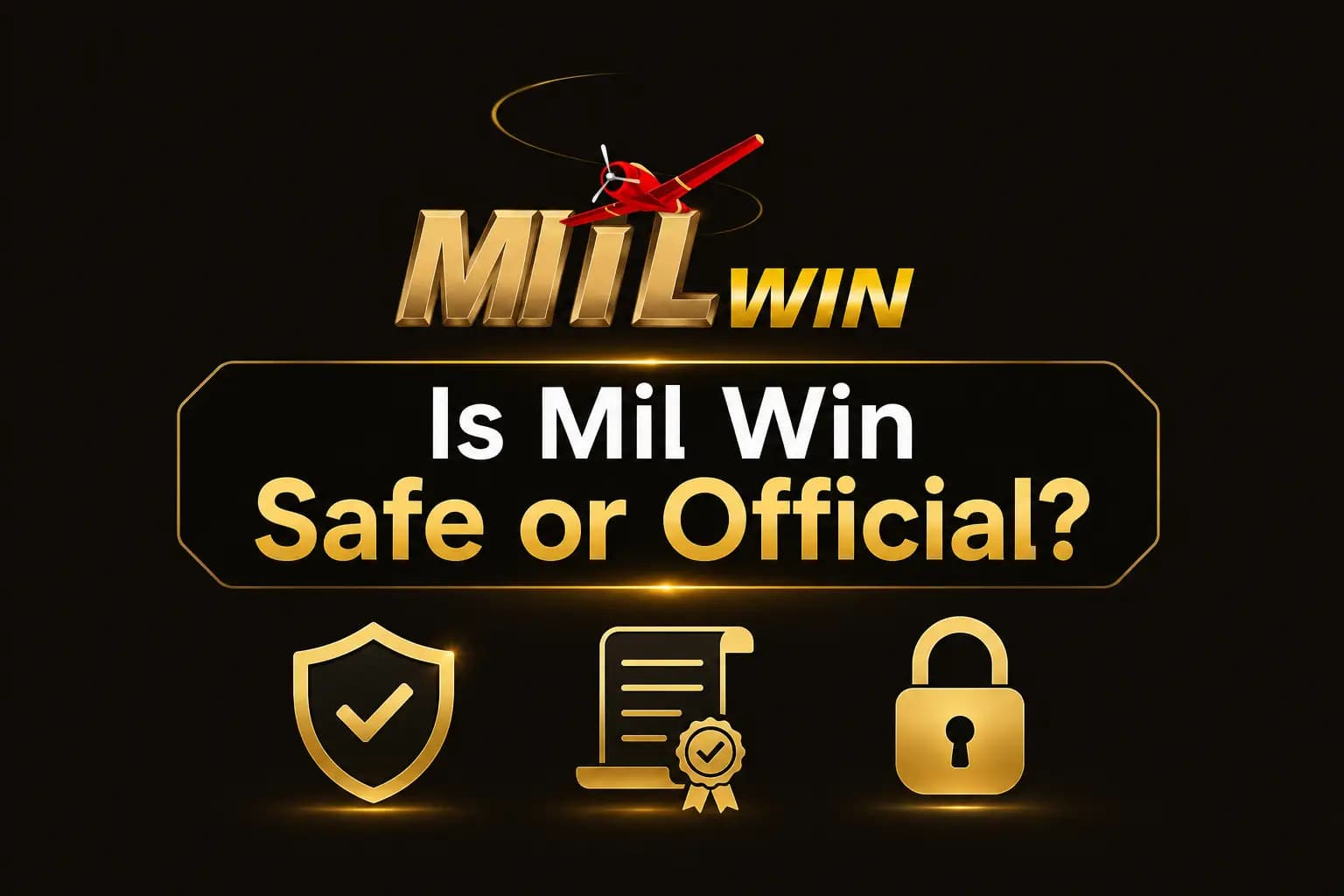 Is Mil Win Safe or Official "Is Mil Win Safe or Official?" graphic with shield, certificate and padlock icons