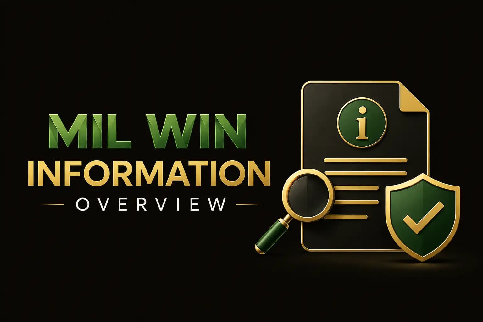 Mil Win Information Overview Mil Win Information Overview graphic with a magnifying glass and verified shield icon