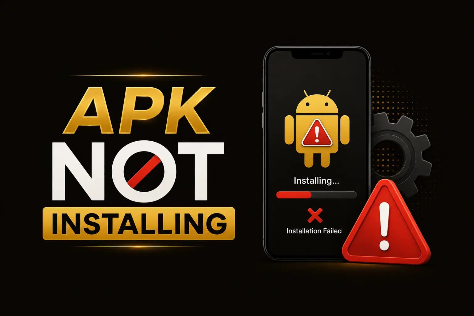 Apk Not Installing APK Not Installing graphic with a phone showing a failed Android installation