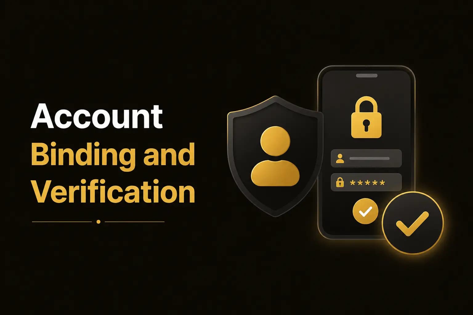 Account Binding and Verification Account Binding and Verification graphic with a shield, profile icon and verified phone screen