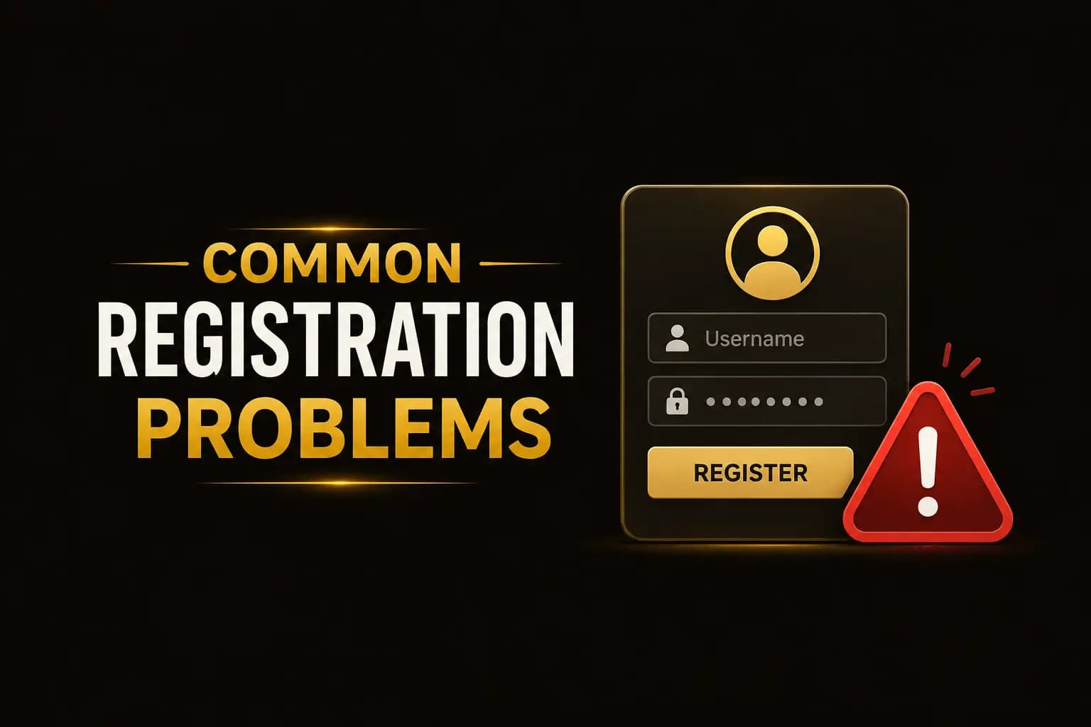 Common Registration Problems Common Registration Problems graphic with a registration form and a warning icon