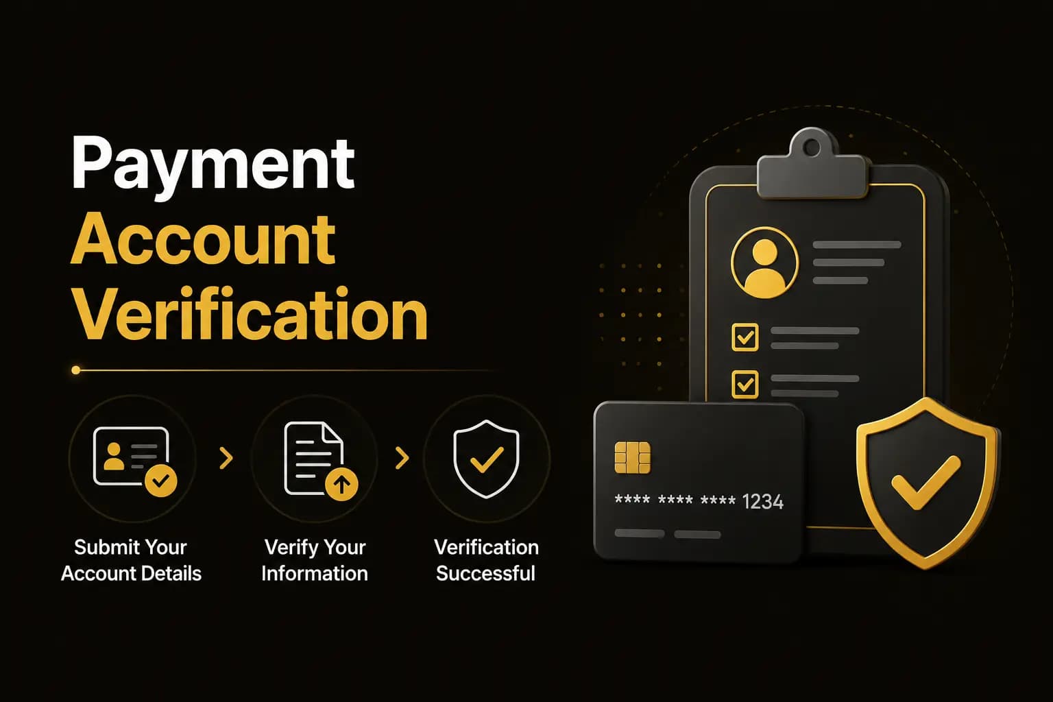 Payment Account Verification Payment Account Verification graphic with a submit-details, verify-information and success checklist